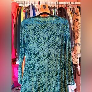 Zara Velvet Polka Dot Blue and Green Long Sleeve Dress